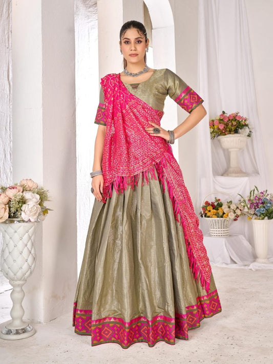 Mehendi weaving work silk semi stitched lehenga choli