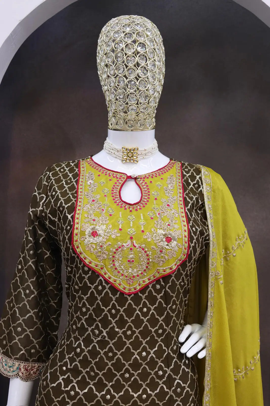 Mehndi Embroderied Silk Stitched Dhoti Suit