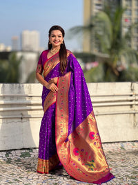Purple Color Beautiful Soft Silk Woven Designer Partywear Saree