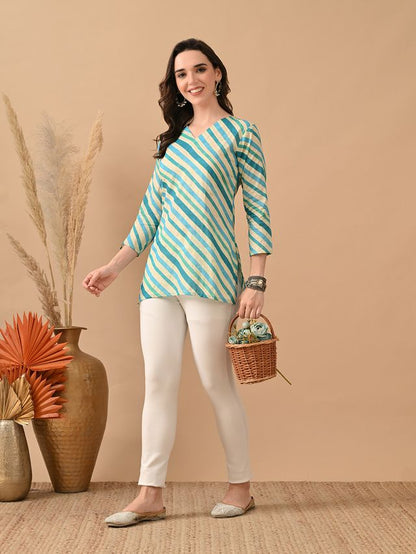 Teal Color Cambric Cotton Fabric Designer Printed Formal Short Kurta 4249