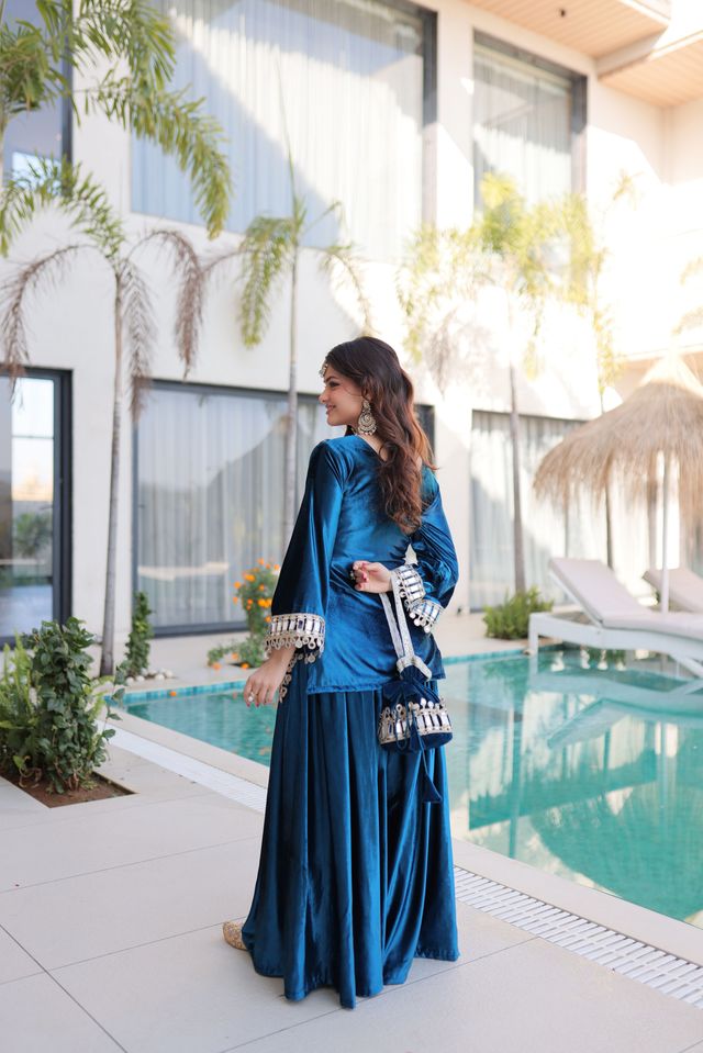 Rama Color Geaceful Festive Special Velvet Fabric Readymade Suit With Batwa