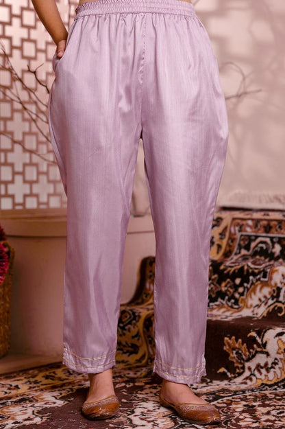Lavender Color Designer Embroidered Silk Blend Ethnic Festive Special Suit