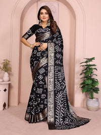 Black Pure Bandhej Silk Saree With Zari Weaving Work