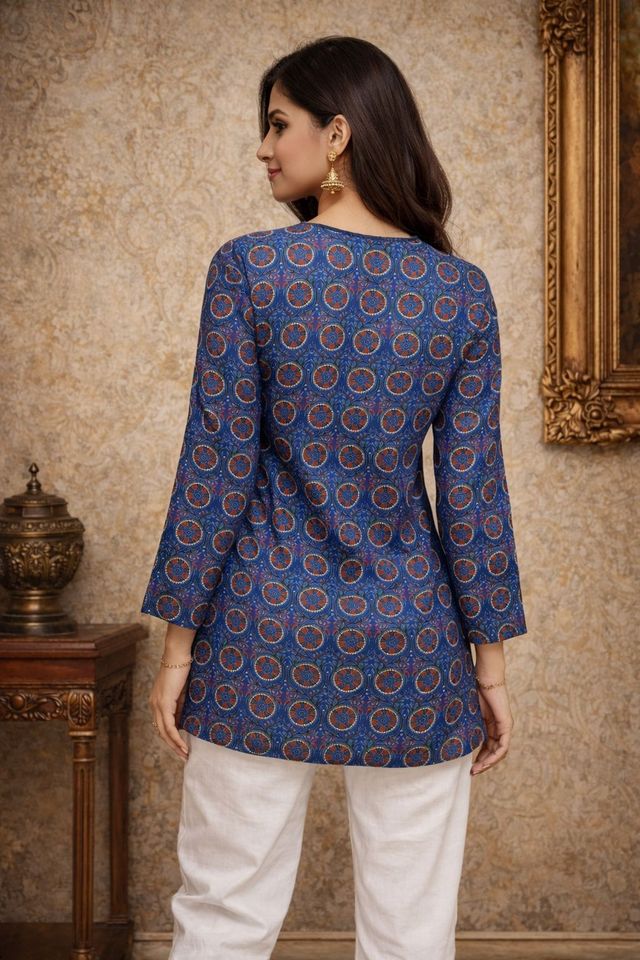 Blue Color Muslin Fabric Formal Looks Kurta For Girls