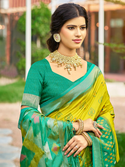 Mustard Soft Silk Saree with Floral Printed Work with Blouse