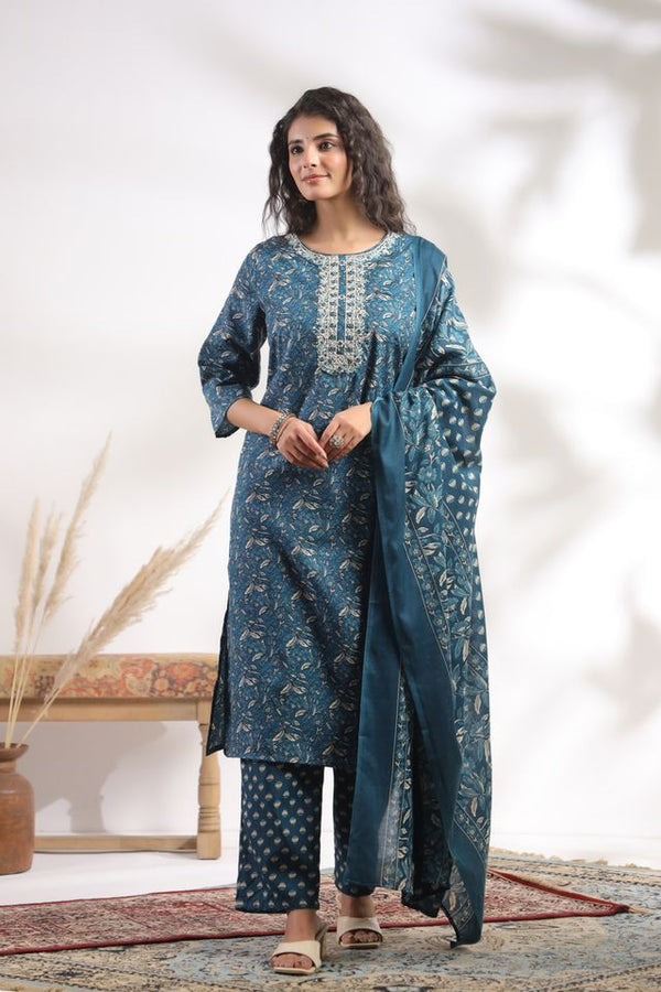 Blue Color Cotton Fabric Stylish And Trendy Kurta Set For Ethnic Girls Blue Color