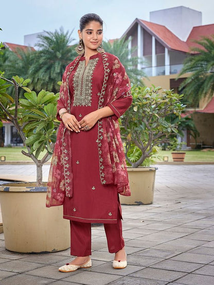 Maroon Color Stylish Partywear Readymade Ethnic Suit