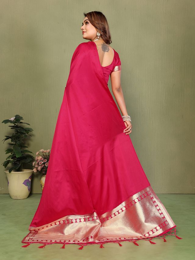 Red Color Satin Silk Fabric Ethnic Woven Lagdi Pallu Designer Saree