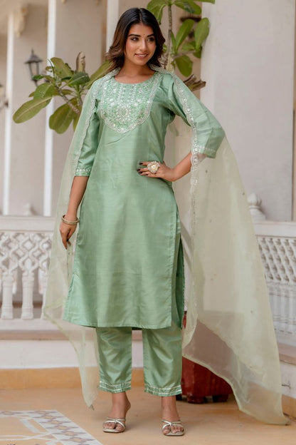 Pista Color Designer Embroidered Silk Blend Ethnic Festive Special Suit