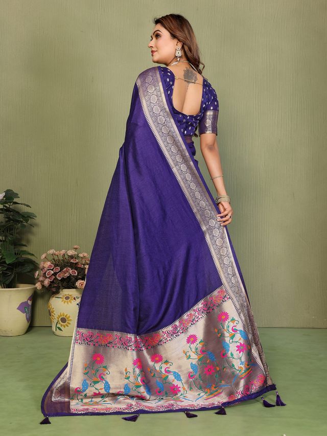 Violet Color Paithani Silk Fabric Paithani Woven Gala Designer Saree