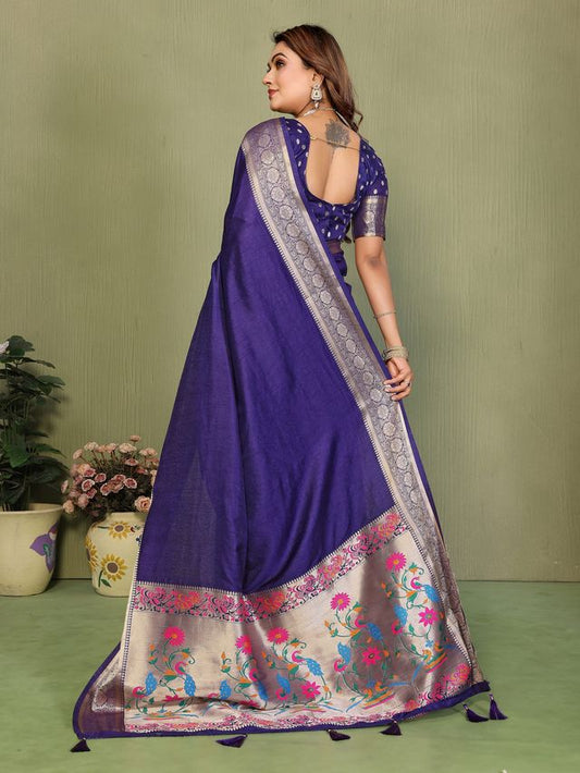 Violet Color Paithani Silk Fabric Paithani Woven Gala Designer Saree