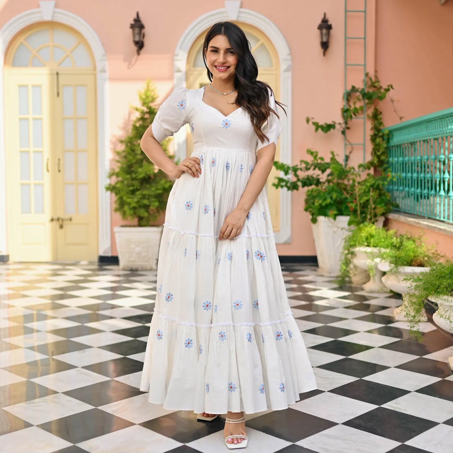 Women's Gorgeous Thread work Cotton Rayon Fabric Flared Dress Nova