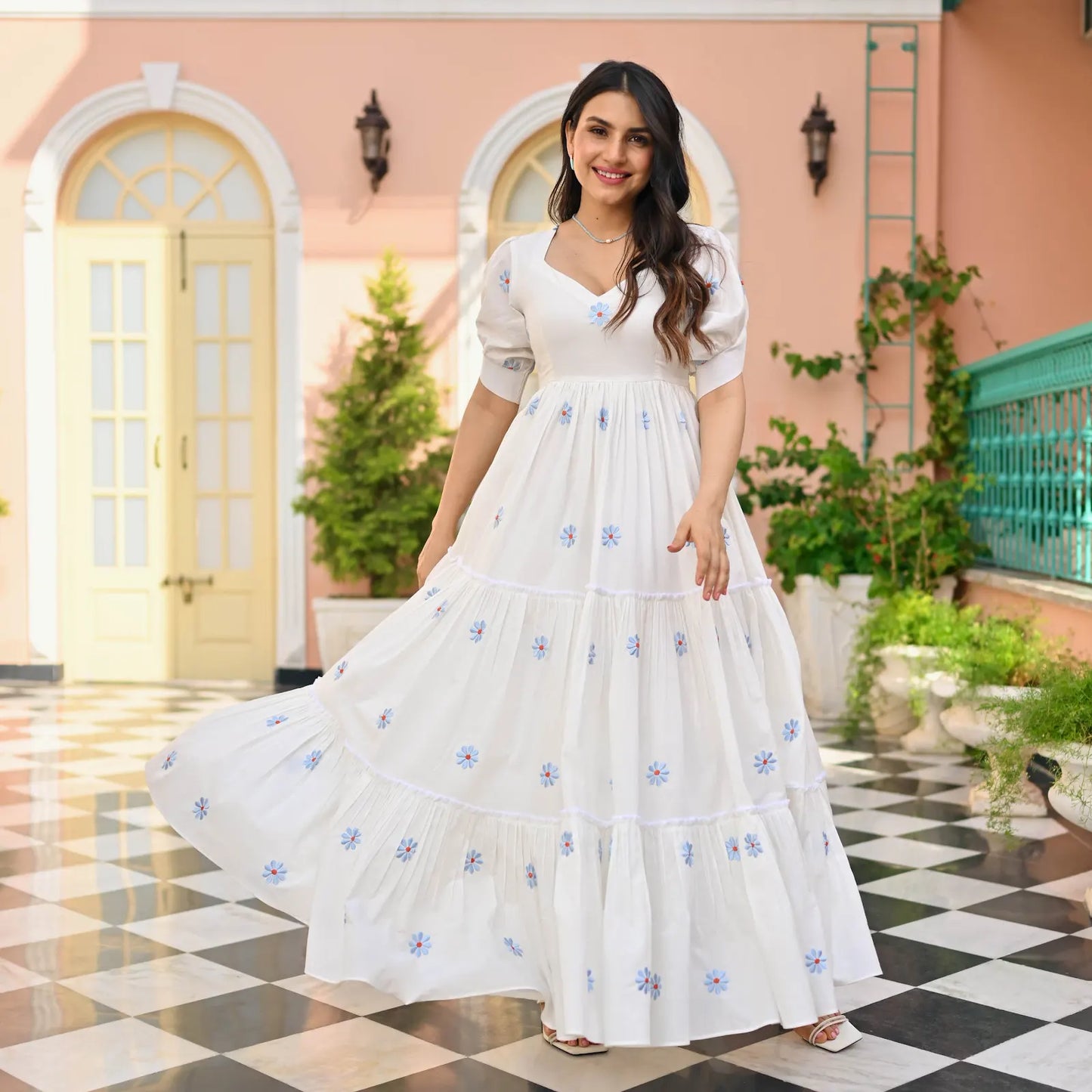 Women's Gorgeous Thread work Cotton Rayon Fabric Flared Dress Nova