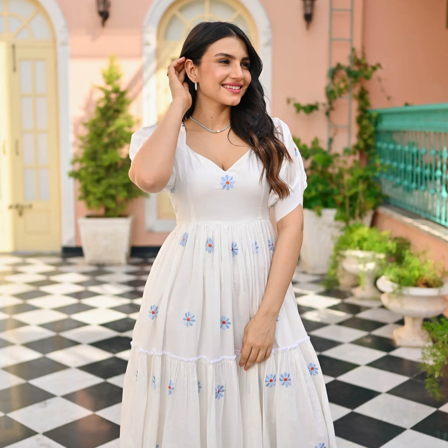 Women's Gorgeous Thread work Cotton Rayon Fabric Flared Dress Nova
