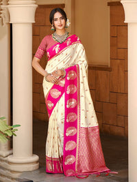 Beige Color Ethnic Woven Designer Partywear Saree
