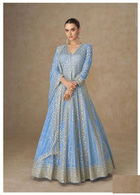 Light Blue Chinon Silk Gowns Full Size Free size Upto 42