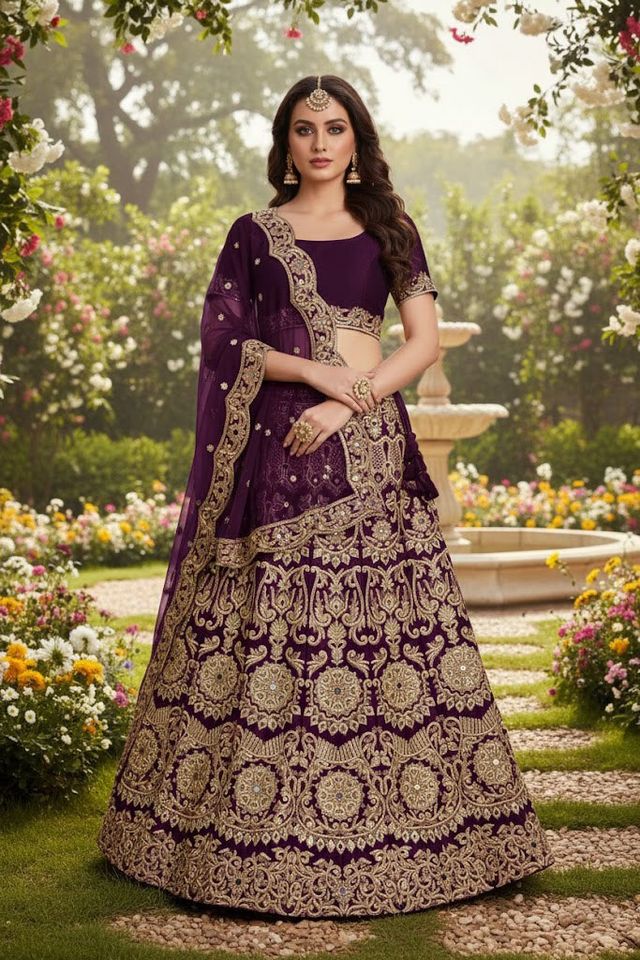 Royal Maroon Ethnic Lehenga Set with Heavy Embroidery HKV-003310 WINE
