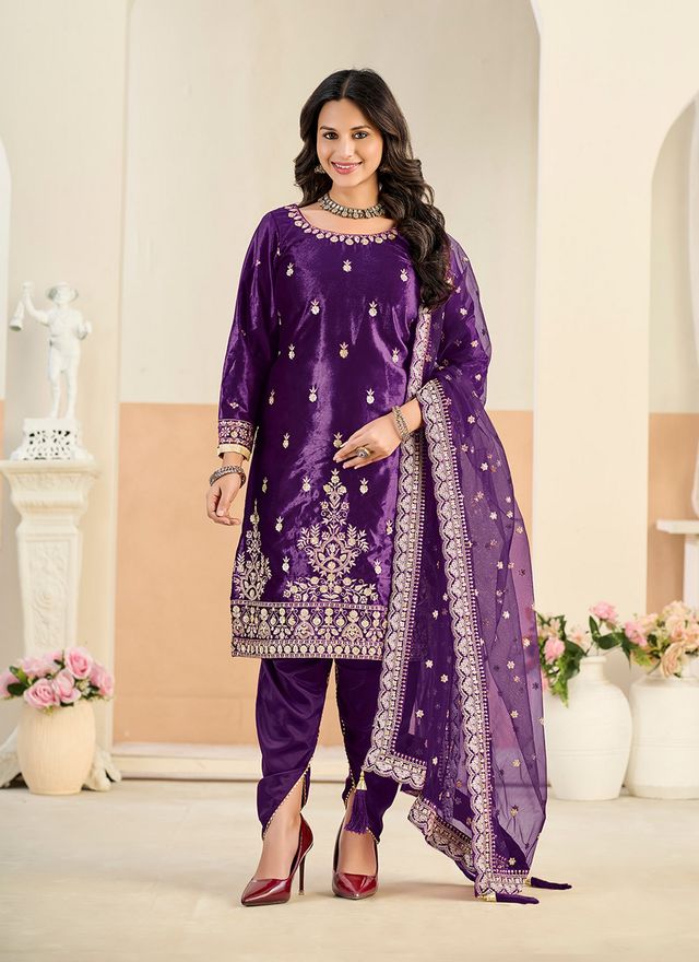 Festive Special Velvet Fabric Ethnic Embroidered Partywear Suit