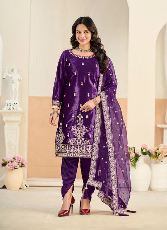Festive Special Velvet Fabric Ethnic Embroidered Partywear Suit