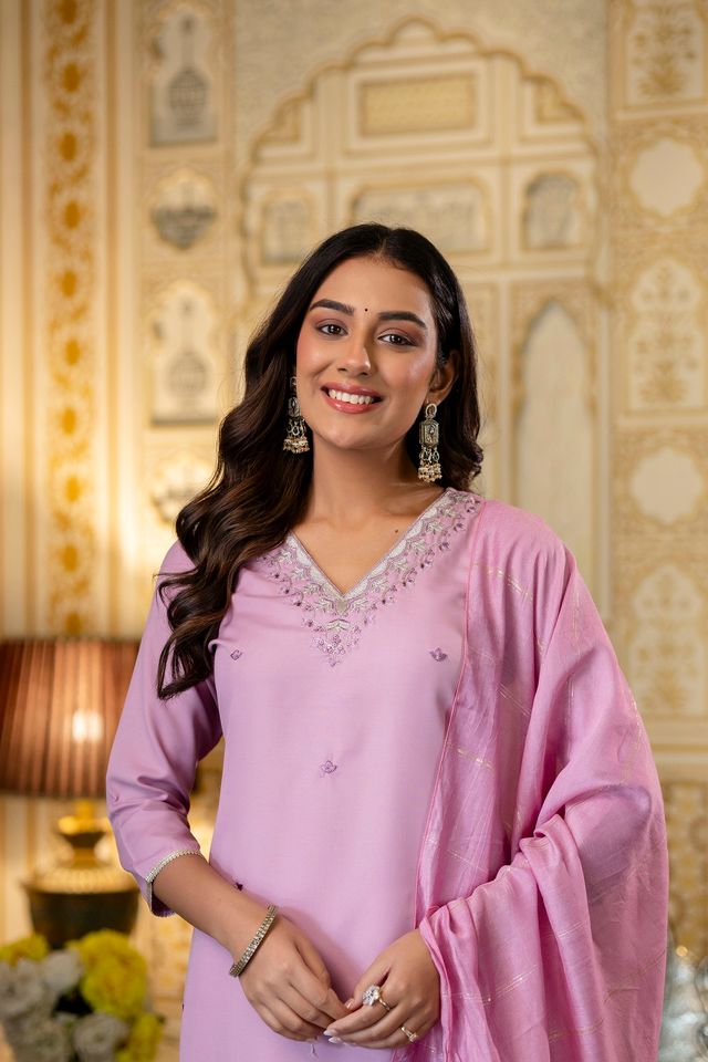 Pink Color Viscose Rayon Fabric Ceremonial Readymade Kurta Set with Dupatta