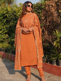 Rust Color Vichitra Fabric Beautiful Partywear Dress For Girls
