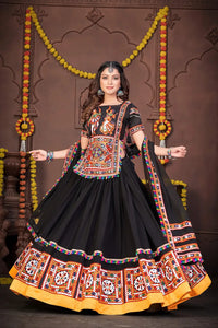 Designer Navratri Lehenga Choli with Multicolor Mirror Work Blouse