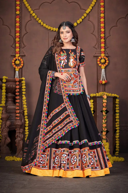 Designer Navratri Lehenga Choli with Multicolor Mirror Work Blouse