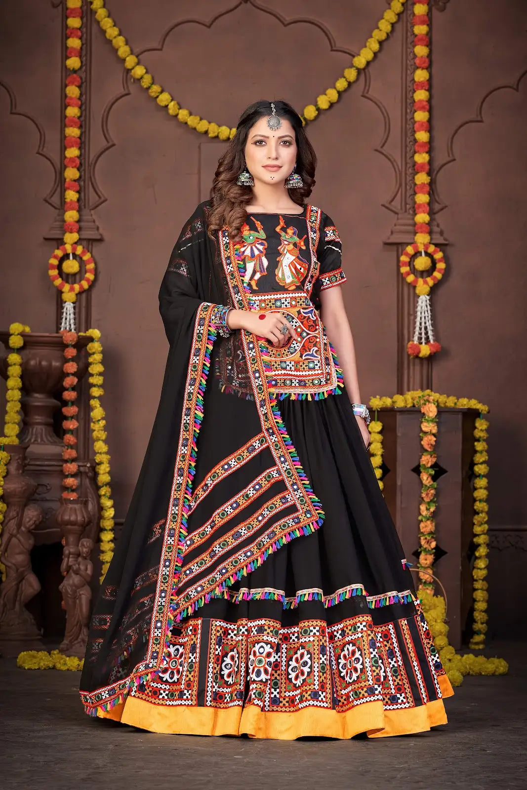 Designer Navratri Lehenga Choli with Multicolor Mirror Work Blouse