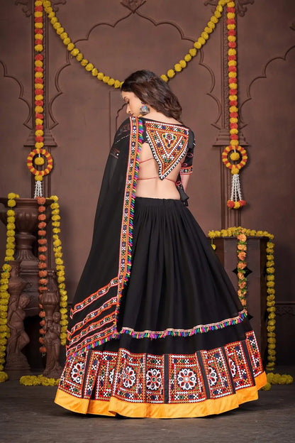 Designer Navratri Lehenga Choli with Multicolor Mirror Work Blouse