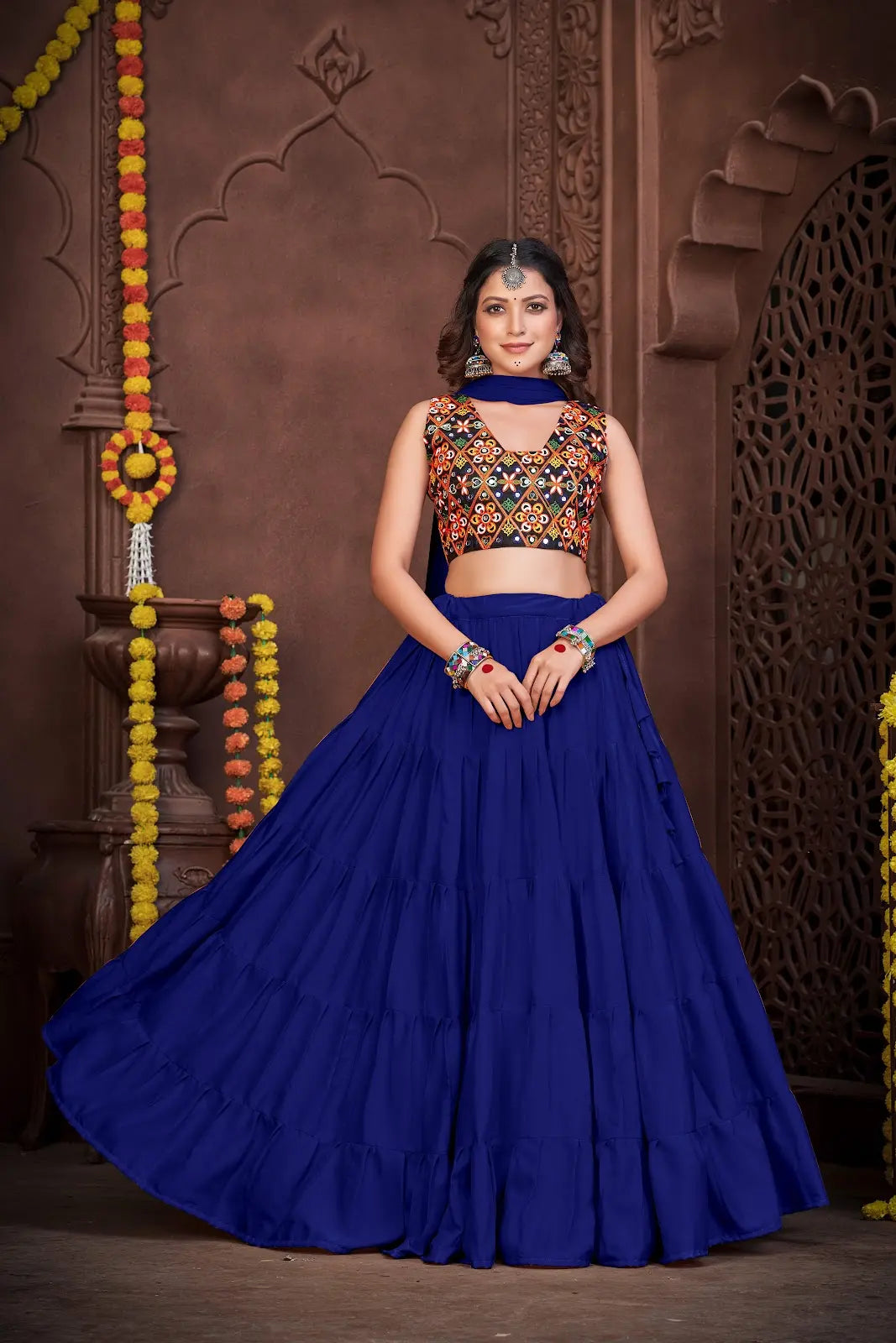 Ethnic Navratri Special Lehenga with Colorful Mirror Work Choli