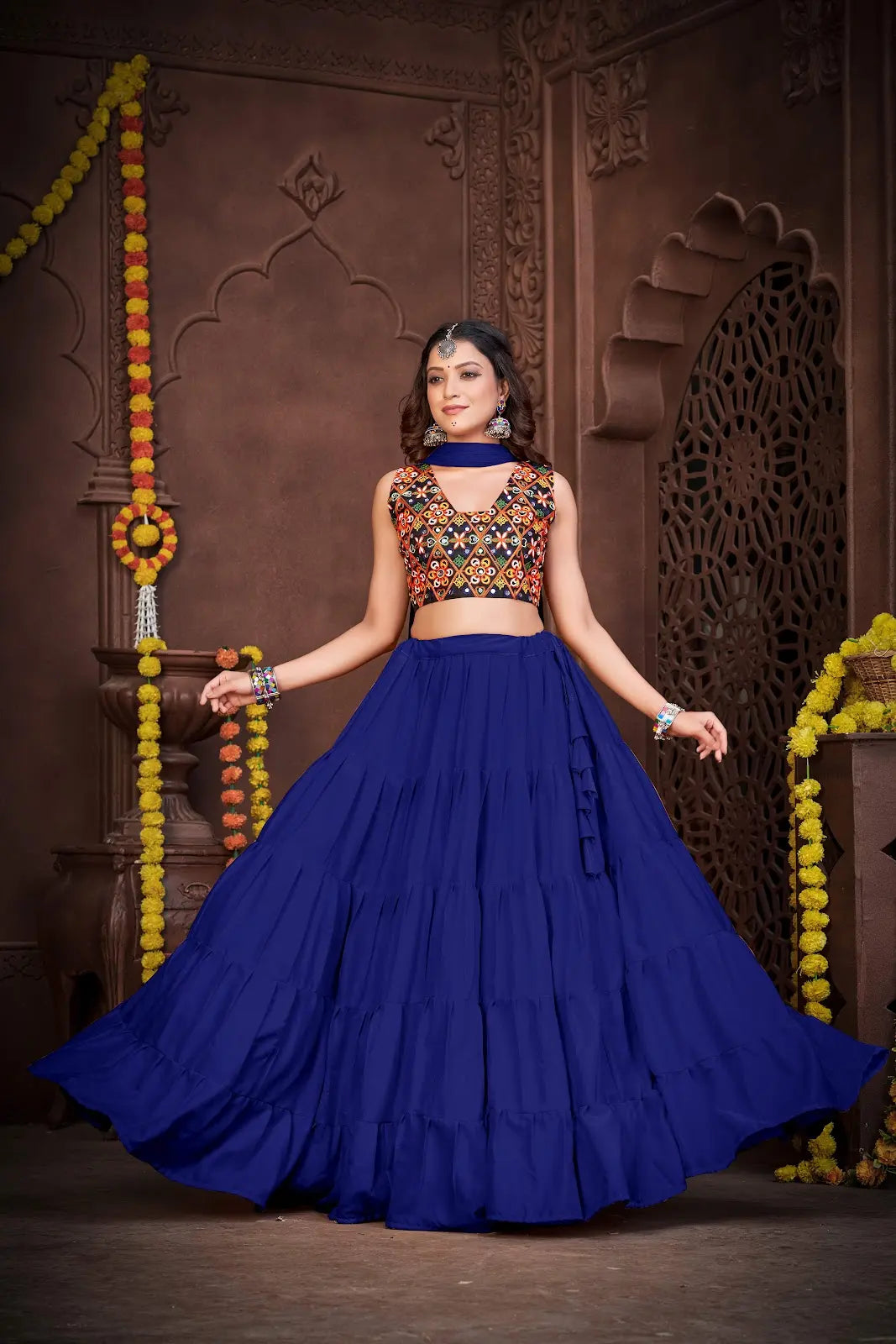 Ethnic Navratri Special Lehenga with Colorful Mirror Work Choli