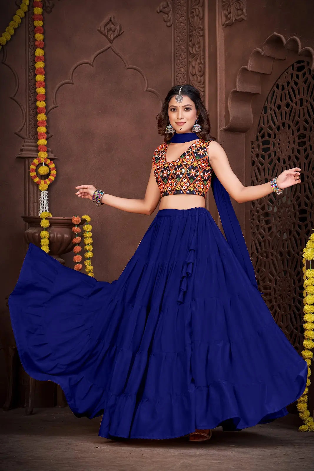 Ethnic Navratri Special Lehenga with Colorful Mirror Work Choli