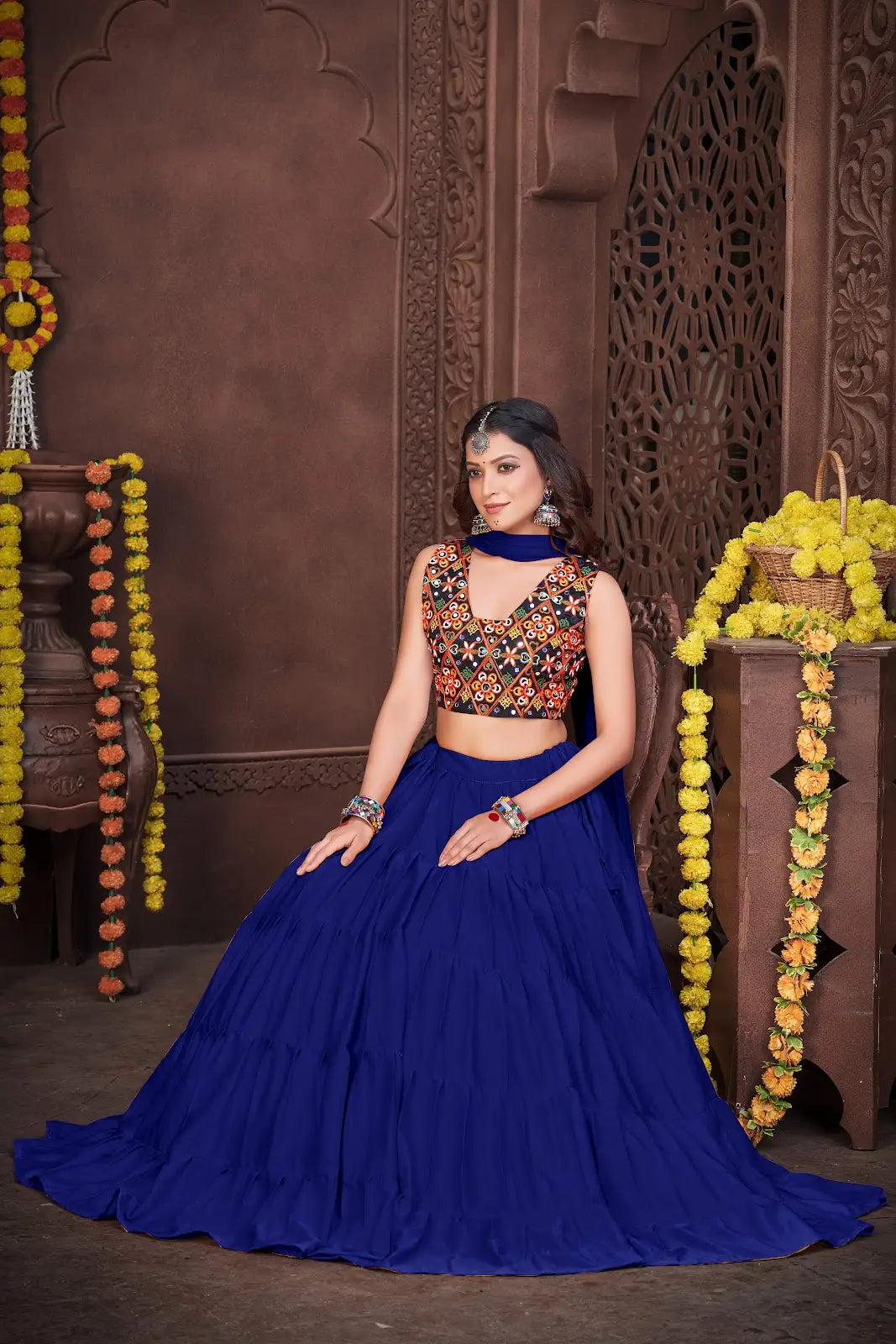 Ethnic Navratri Special Lehenga with Colorful Mirror Work Choli