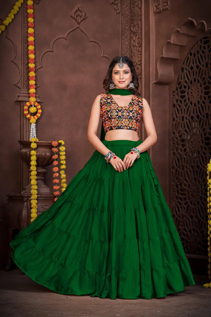 Stylish Garba Wear Lehenga Set with Mirror Work Blouse