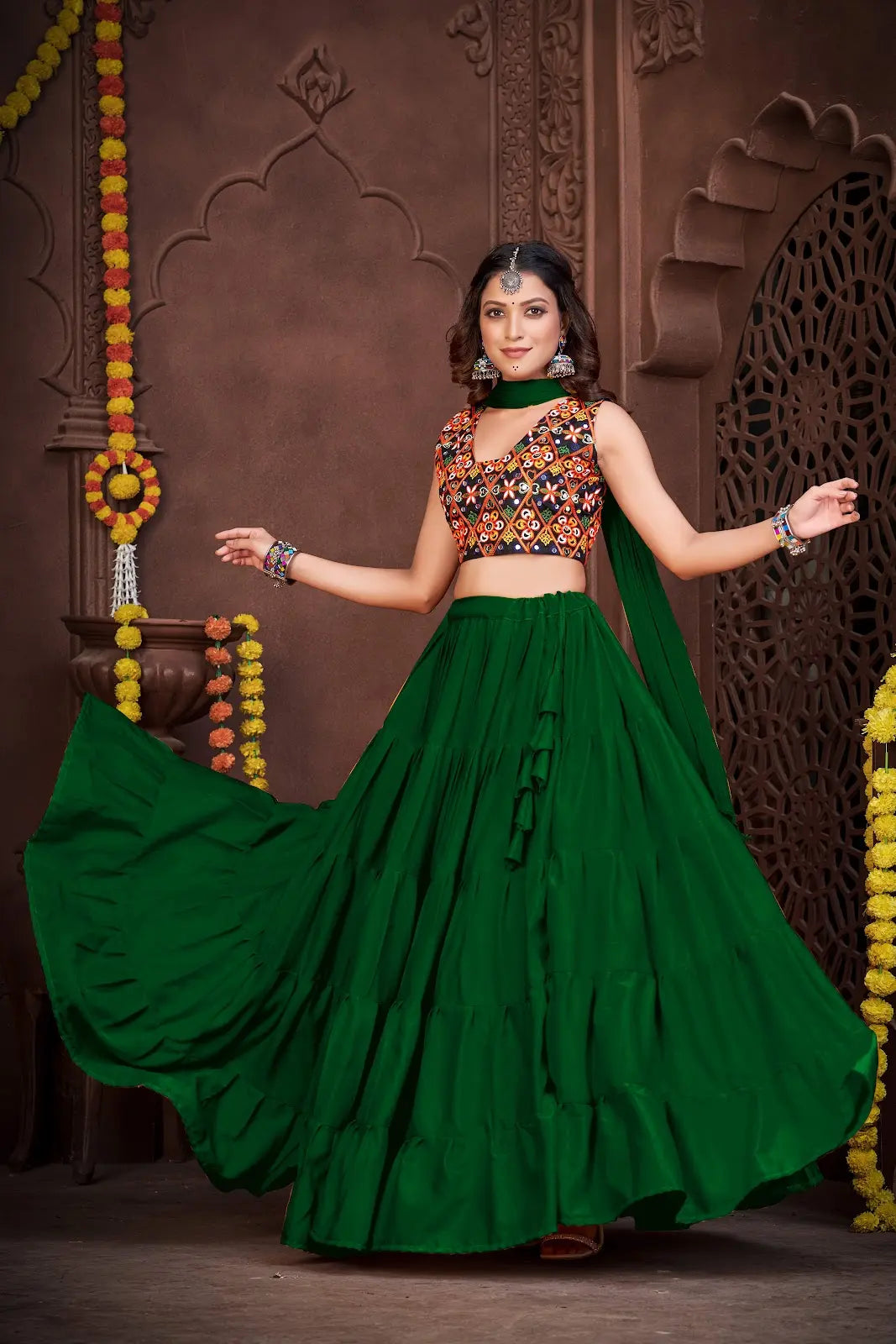 Stylish Garba Wear Lehenga Set with Mirror Work Blouse