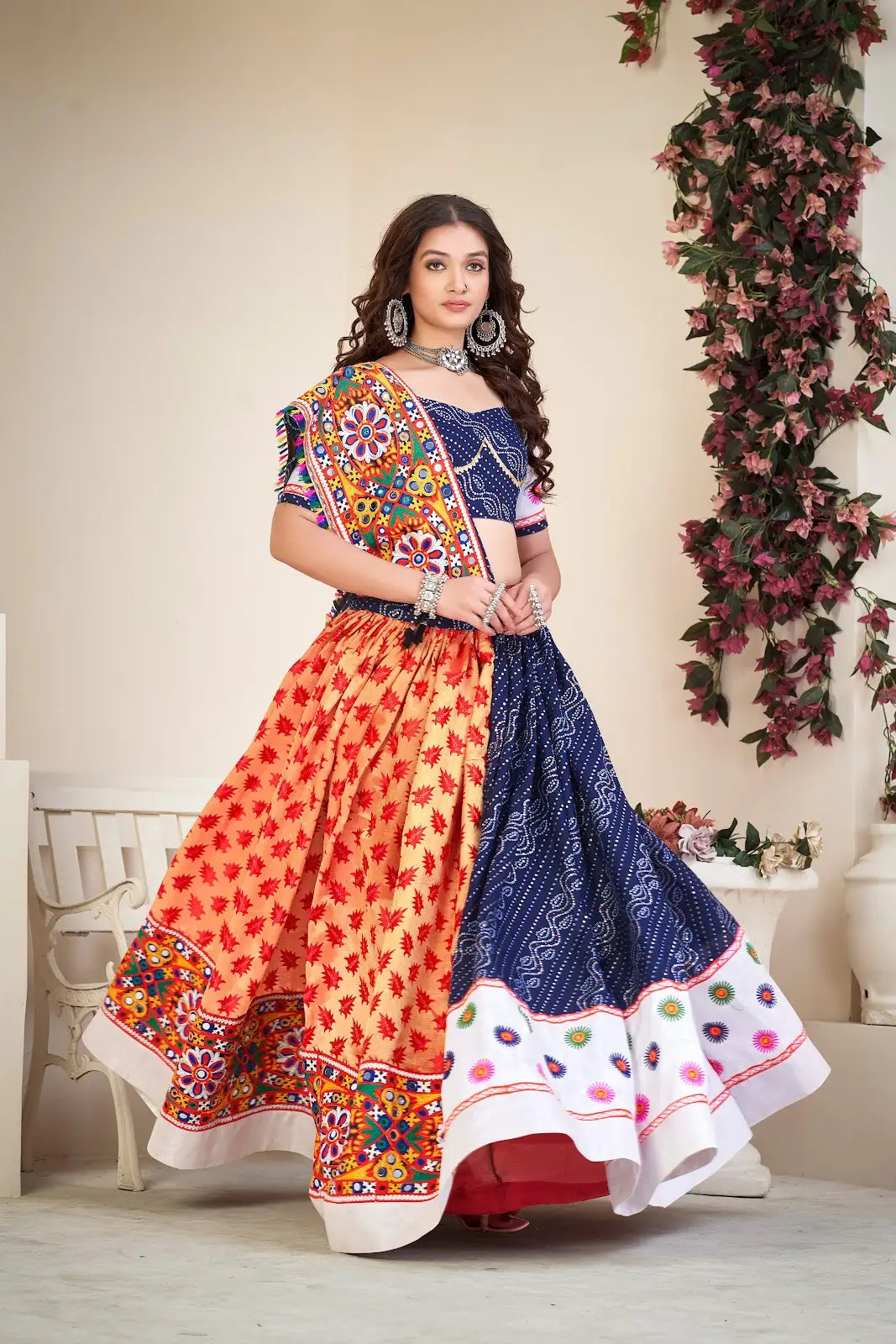 Beautiful Navratri Lehenga Set with Designer Mirror Work Top