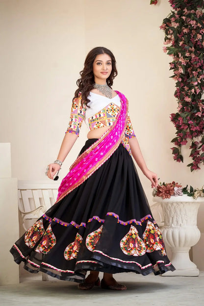 Traditional Indian Lehenga with Colorful Embroidery & Dupatta