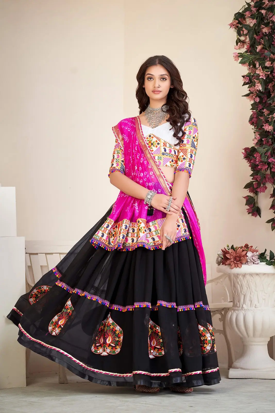Traditional Indian Lehenga with Colorful Embroidery & Dupatta