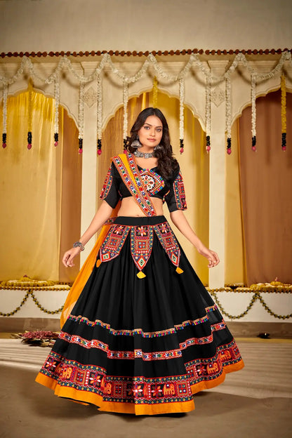 Designer Flared Lehenga with Traditional Mirror Work Top