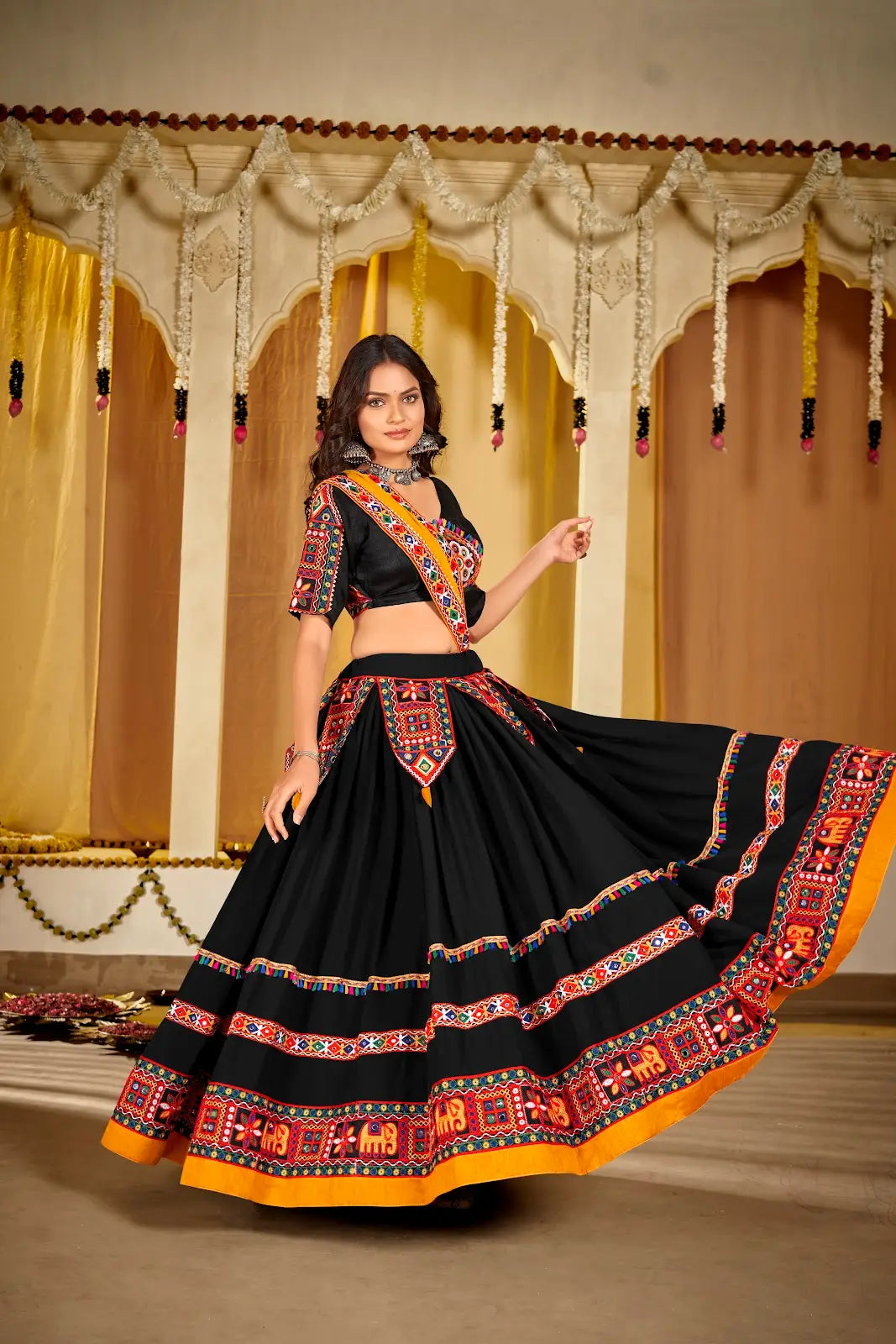 Designer Flared Lehenga with Traditional Mirror Work Top