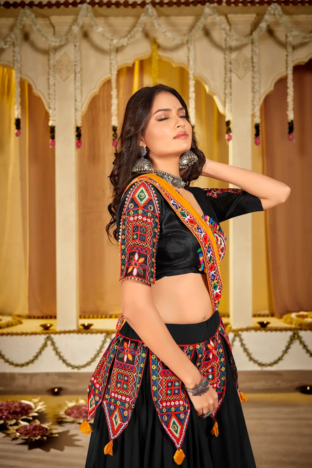 Designer Flared Lehenga with Traditional Mirror Work Top