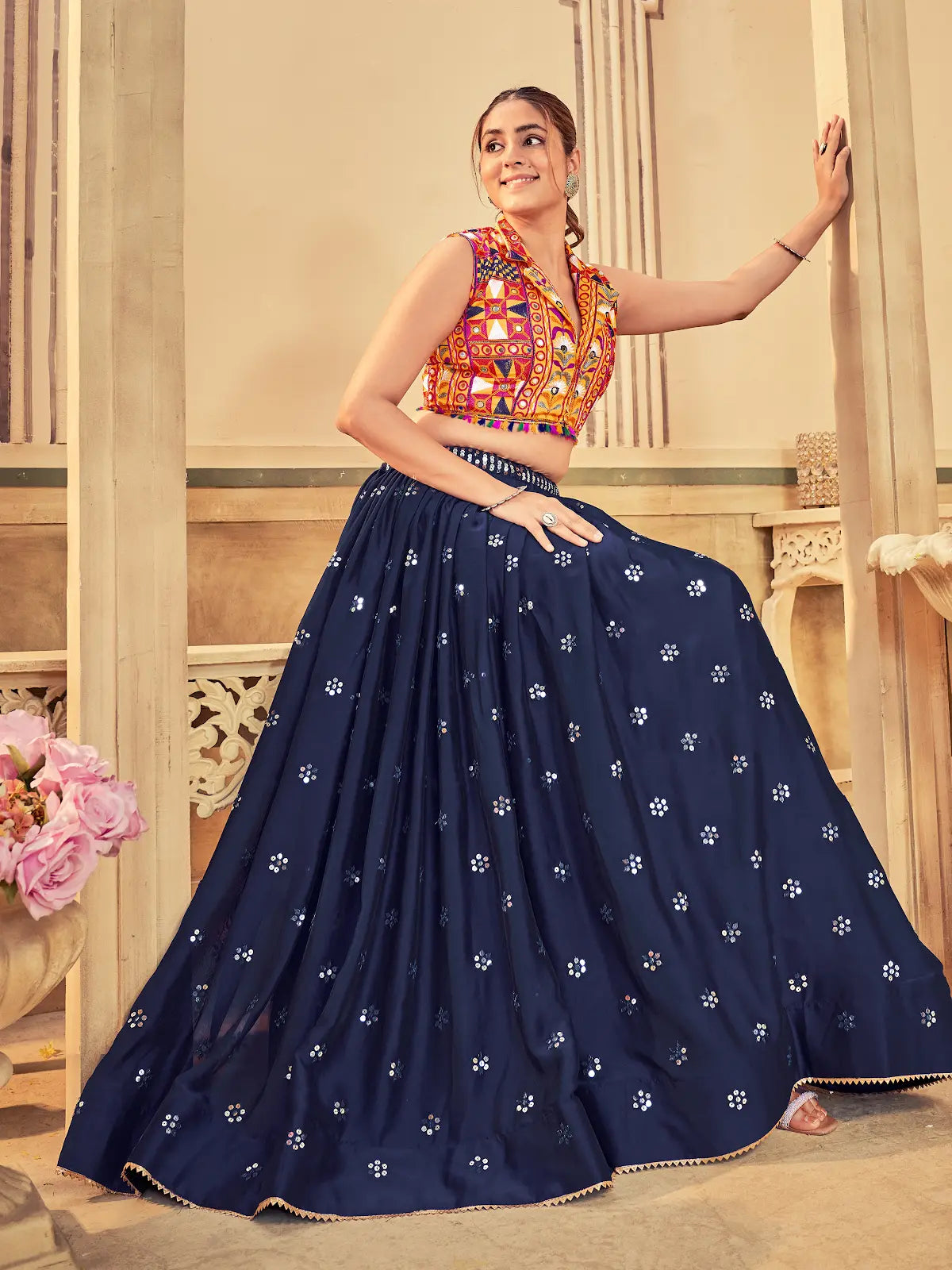Elegant Party Wear Lehenga with Multicolor Embroidery