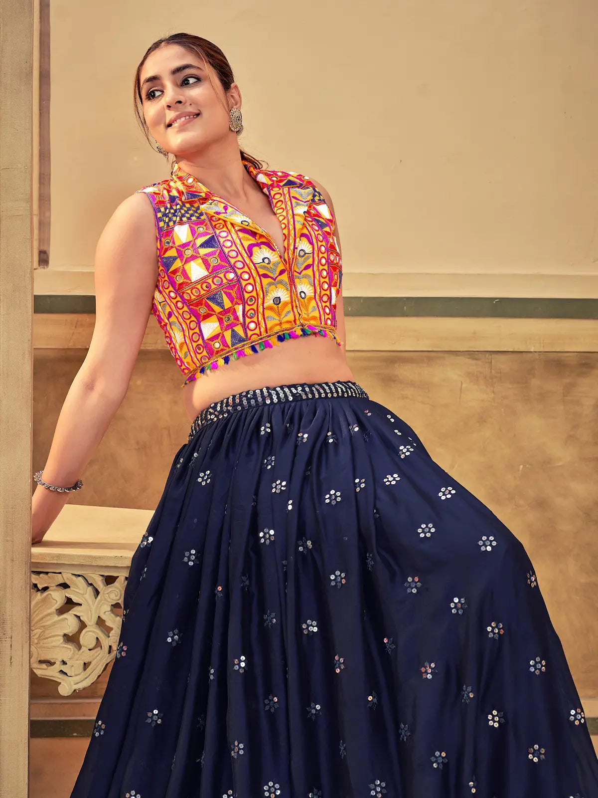 Elegant Party Wear Lehenga with Multicolor Embroidery