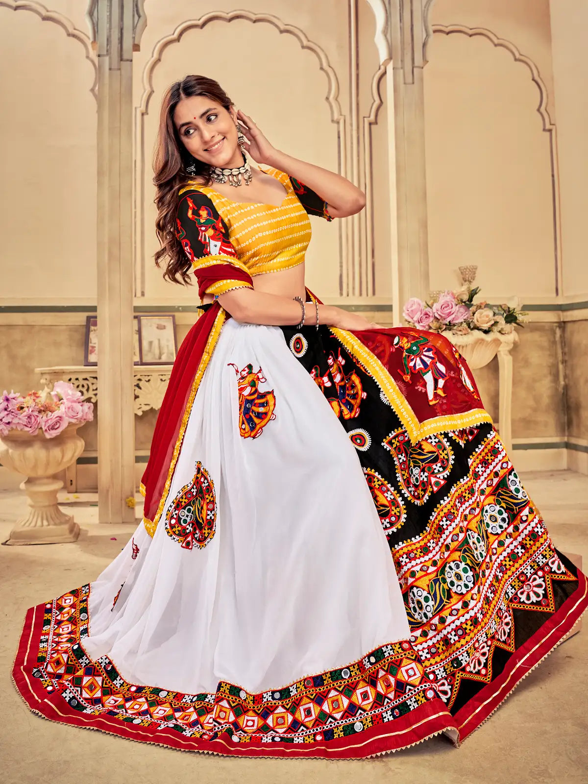 Stylish Ethnic Lehenga with Mirror Work & Heavy Flare
