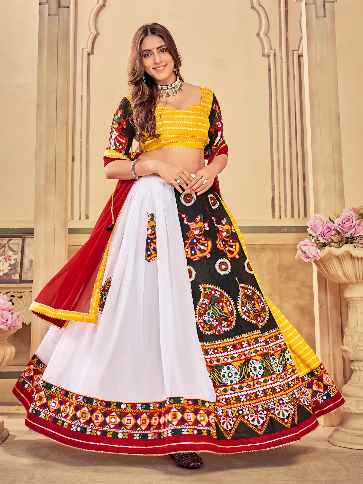 Stylish Ethnic Lehenga with Mirror Work & Heavy Flare
