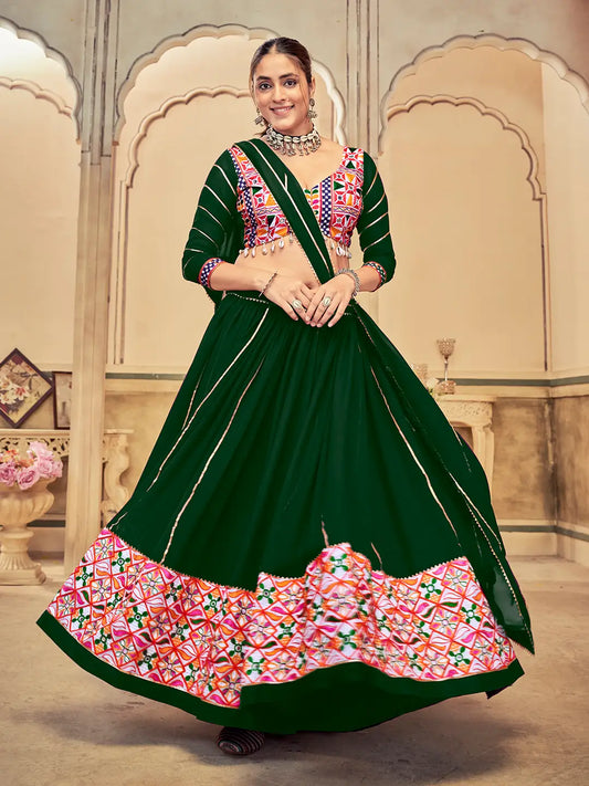 Ethnic Flared Lehenga with Heavy Mirror Work Designer Top