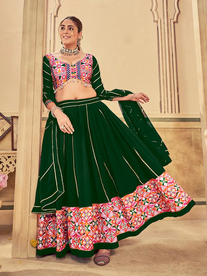 Ethnic Flared Lehenga with Heavy Mirror Work Designer Top