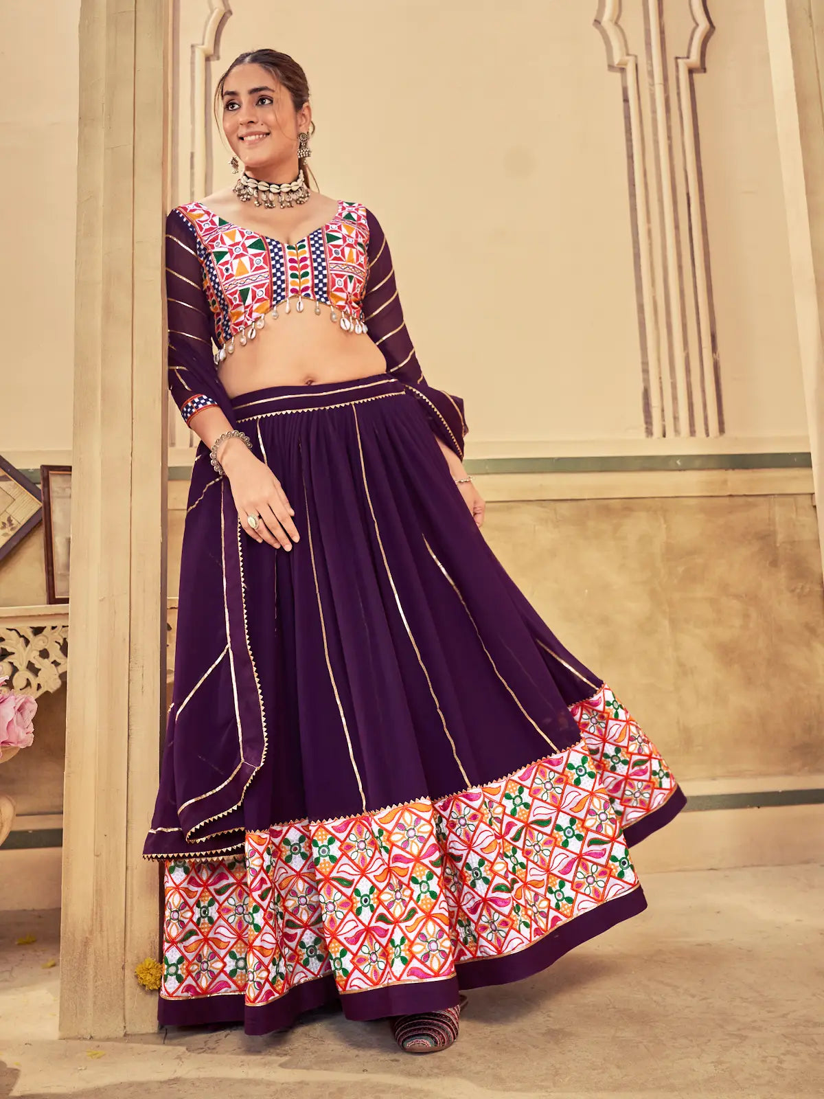 Beautiful Mirror Work Lehenga Choli for Navratri Festival