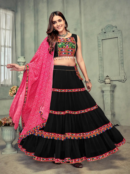 Navratri Special Flared Lehenga with Mirror Work Blouse