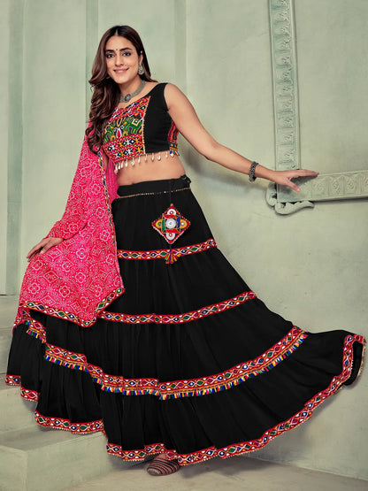 Navratri Special Flared Lehenga with Mirror Work Blouse
